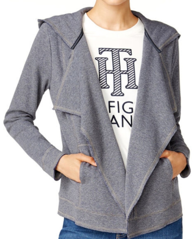 Tommy Hilfiger Blue Draped Hooded Cardigan Small